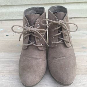 Taupe Suede Lace-Up Ankle Boots